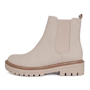 Soda Chelsea Bootie Cream Beige Pull On RoundToe Chunky Ankle Boots 7.5